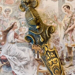 English Vintage Brass Medieval Knight in Shining Armor Sword Letter Opener 14”